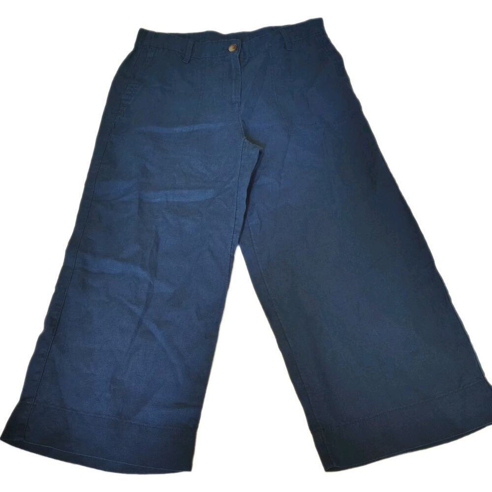 J. Jill Love Linen Wide Leg Crop Pants Blue Women's Size Small Petite Lagenlook